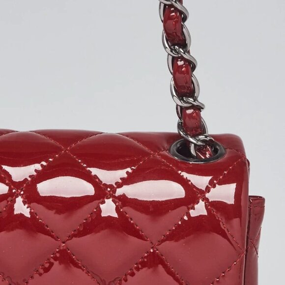 Chanel Dark Red Quilted Patent Leather Classic Square Mini Flap Bag - Picture 5 of 12